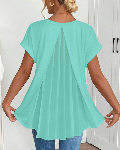 Women’s V-Neck Pleated Back Short-Sleeve Top