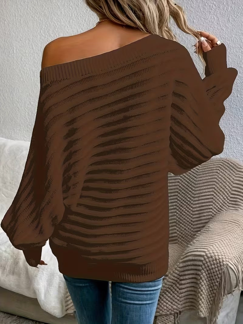 Women’s Ribbed Off-Shoulder Pullover Sweater