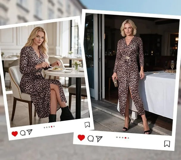 Women's Leopard Print V-Neck Dress