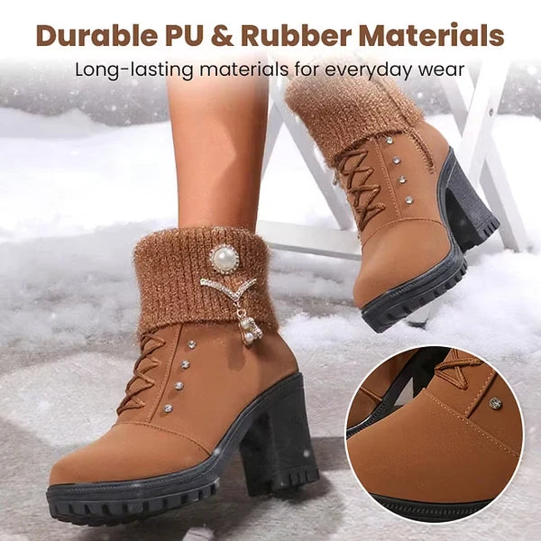 Women’s Faux Fur Trim Block Heel Boots