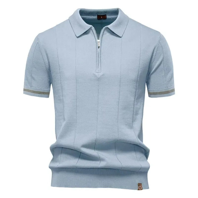 Men's Textured Zip Collar Polo Sweater