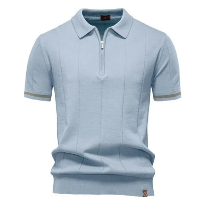 Men's Textured Zip Collar Polo Sweater