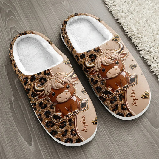 Highland Cow Slippers with Plush Lining