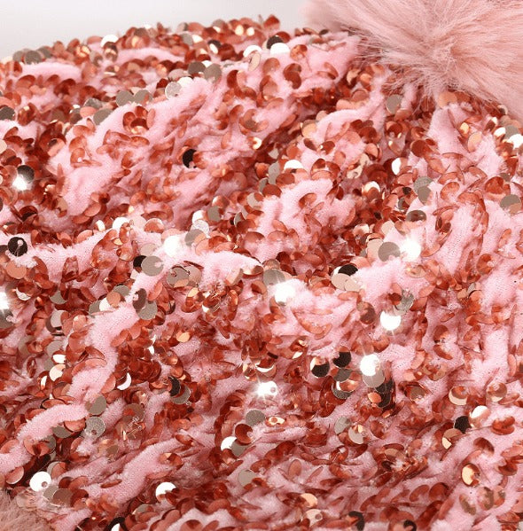 Unisex Sequin Pom Beanie
