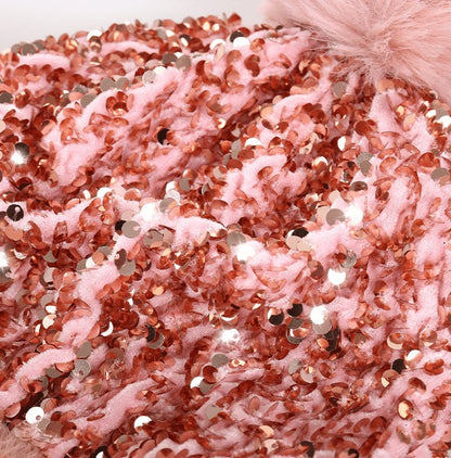 Unisex Sequin Pom Beanie