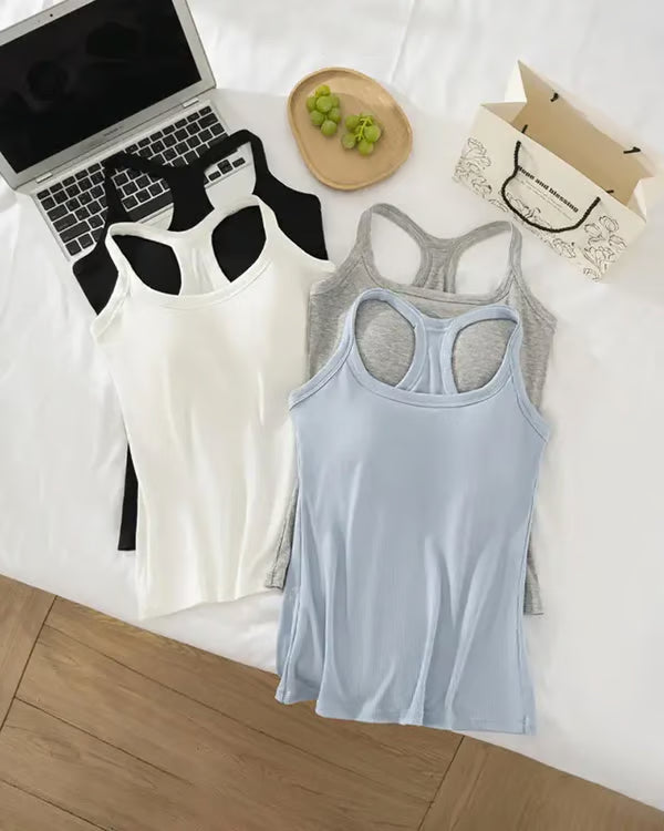 Women’s Ribbed Tank Top with Built-In Bra
