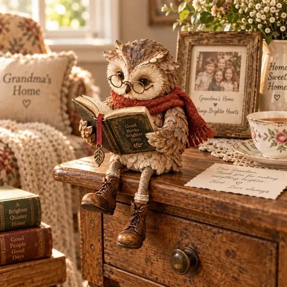 Reading Owl Figurine with Glasses and Book