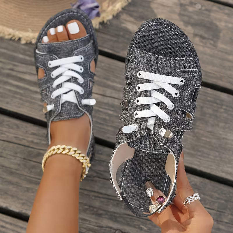 Women's Lace-Up Cutout Flat Sandals