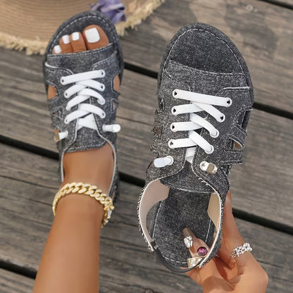 Women's Lace-Up Cutout Flat Sandals