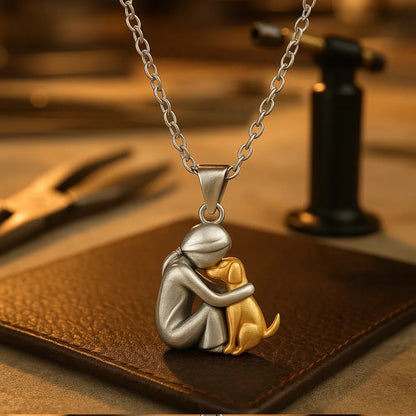 Human and Dog Hug Pendant Necklace