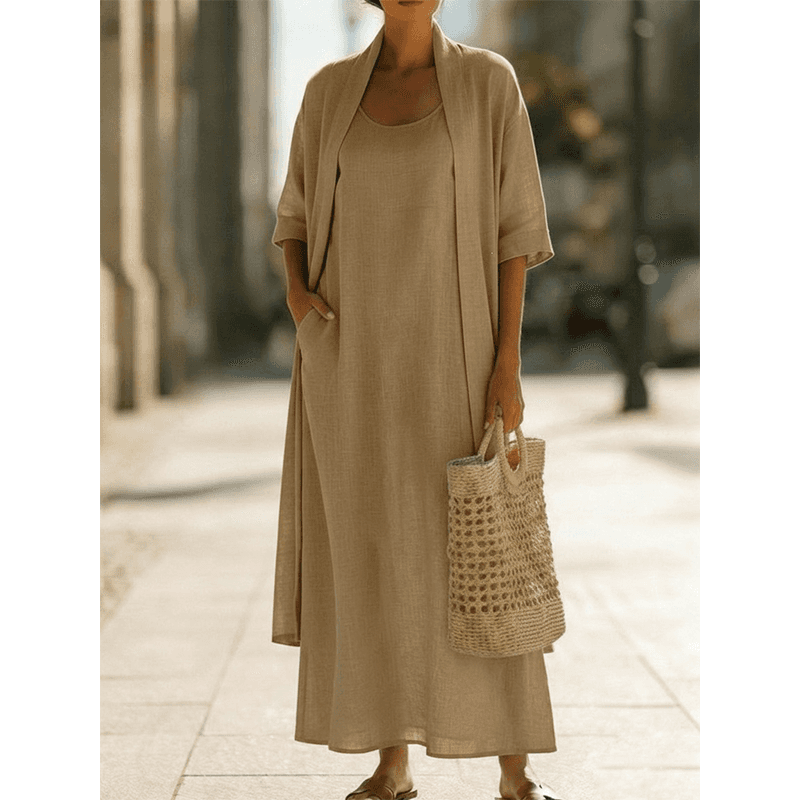 Women's Sleeveless Maxi Dress & Open Front Cardigan Set