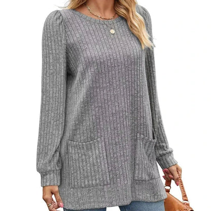Women's Ribbed Knit Dress with Front Pockets