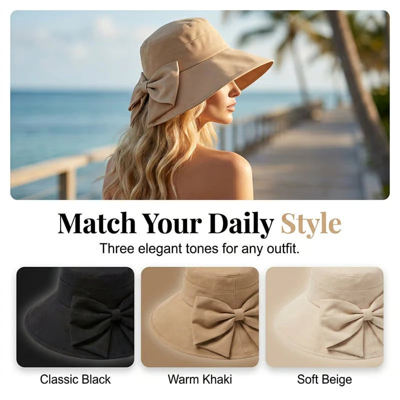 Women's Bow Accent Wide Brim Sun Hat