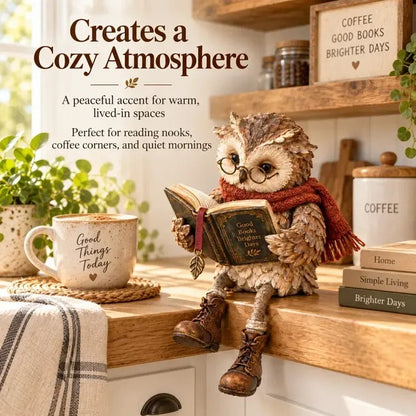 Reading Owl Figurine with Glasses and Book