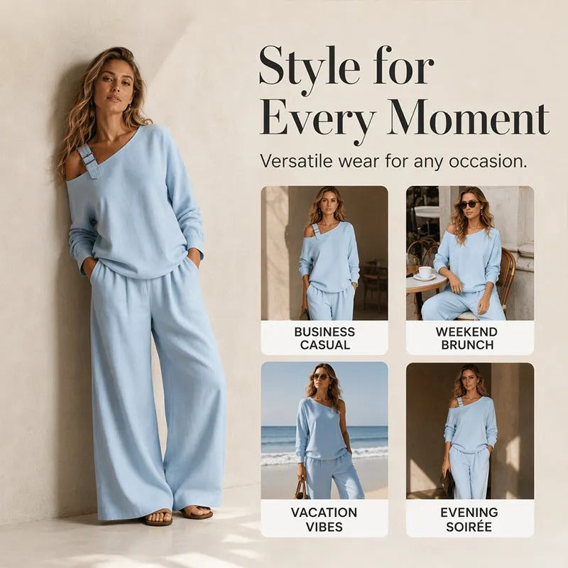 Women's Asymmetrical Neck Two-Piece Set