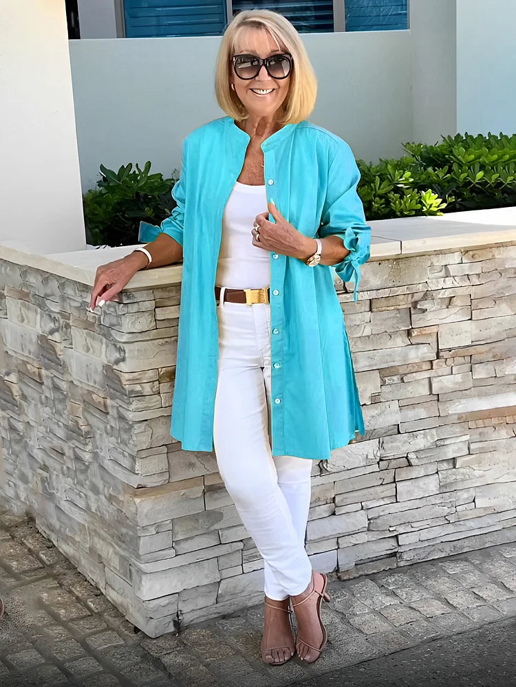 Women’s Button Front Longline Swing Shirt Jacket