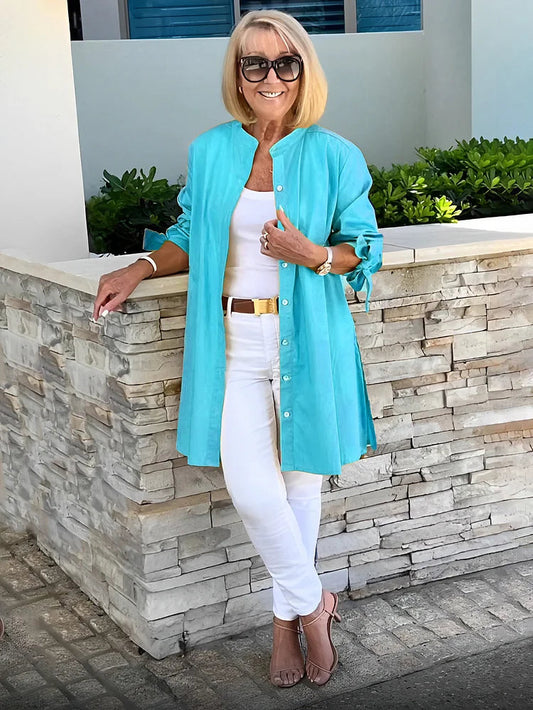 Women’s Button Front Longline Swing Shirt Jacket