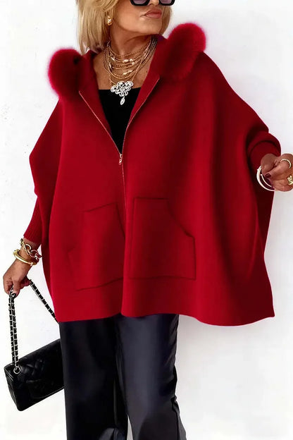 Women's Knit Zip-Up Jacket With Faux Fur Trim