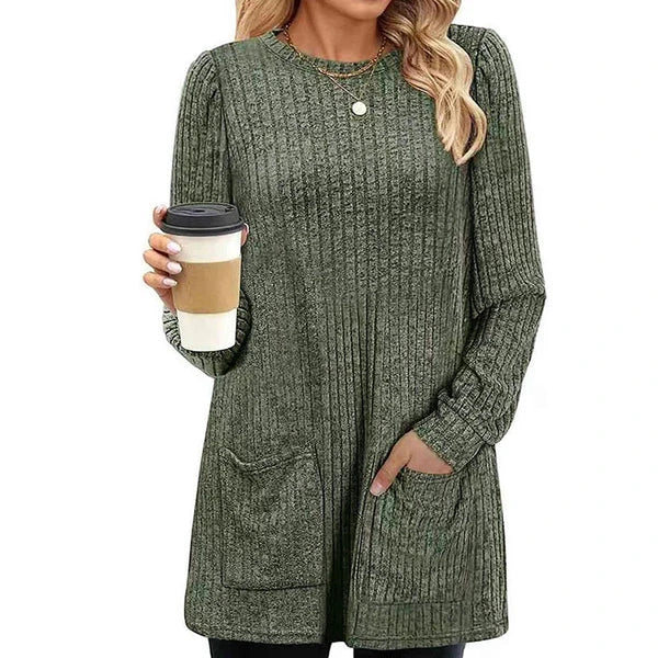 Women's Ribbed Knit Dress with Front Pockets