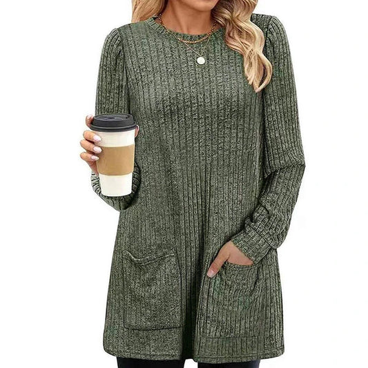 Women's Ribbed Knit Dress with Front Pockets