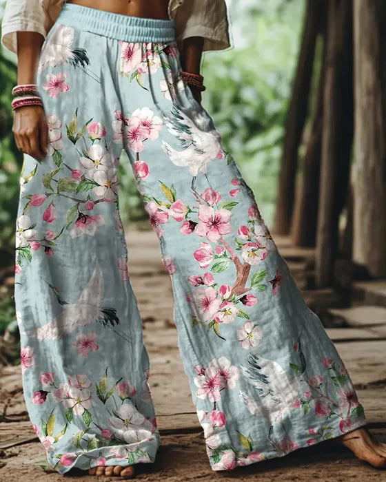 Women's High-Waist Floral Print Wide Leg Pants