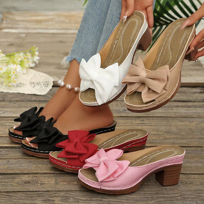 Women's Bow Detail Block Heel Mules