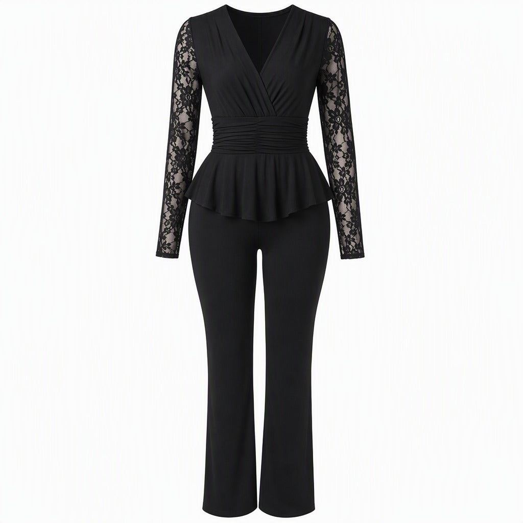 Women's Lace Detail Two-Piece Pants Set