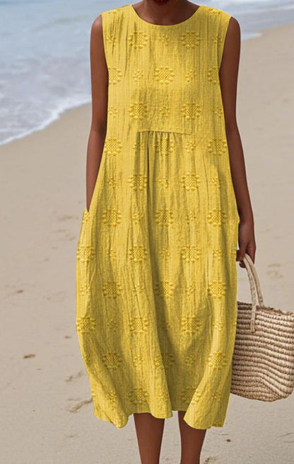ELEGANT SLEEVELESS COTTON POCKET DRESS