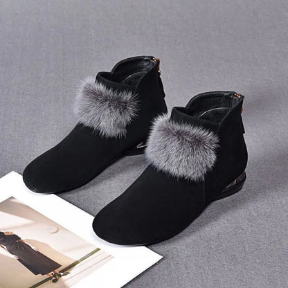 Women's Ankle Boots with Fluffy Trim