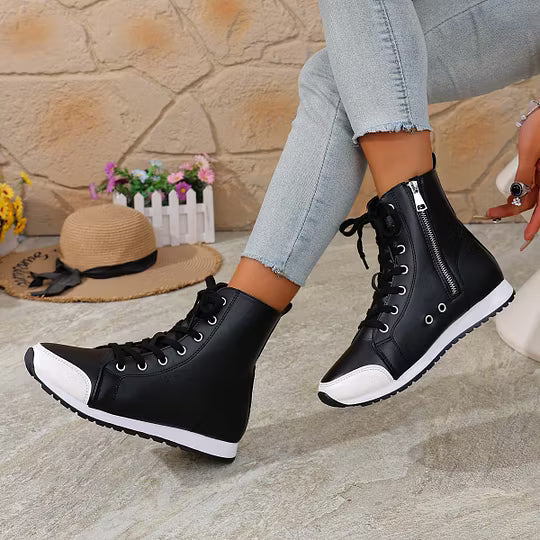 Women's Lace-Up Ankle Boots with Side Zipper