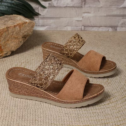 Women's Double-Strap Wedge Mule Sandals