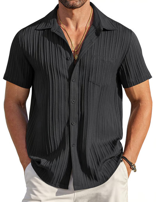 Men's Textured Button-Up Short Sleeve Shirt