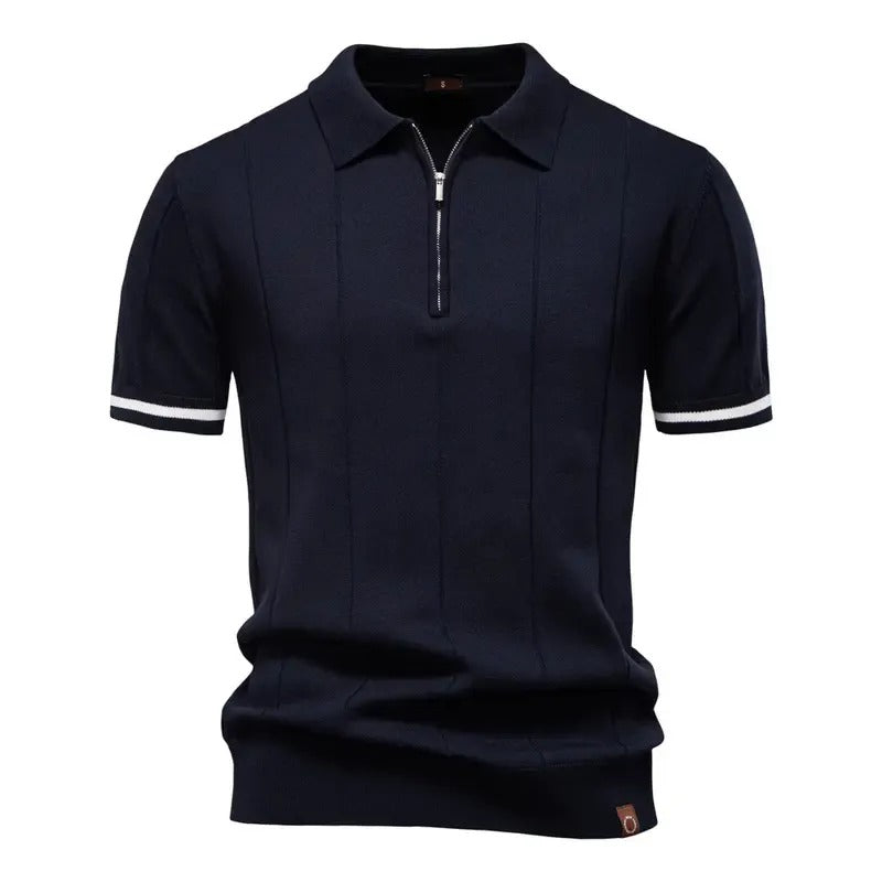 Men's Textured Zip Collar Polo Sweater