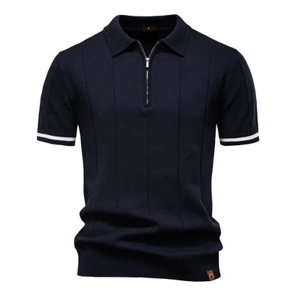 Men's Textured Zip Collar Polo Sweater
