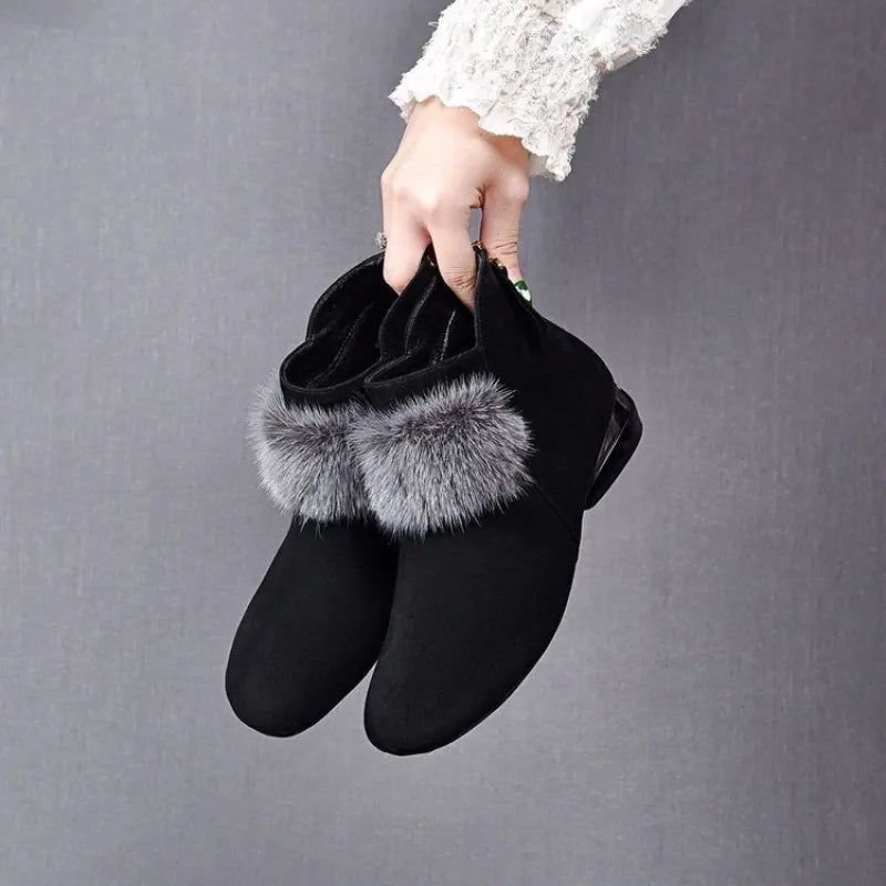 Women's Ankle Boots with Fluffy Trim