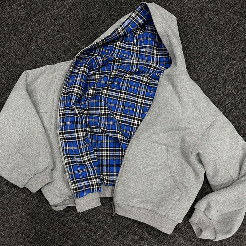 Unisex Reversible Plaid Hoodie