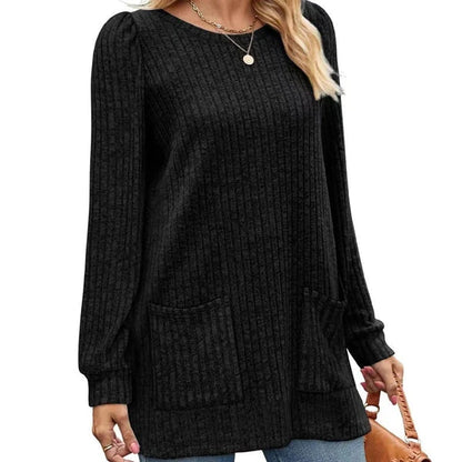 Women's Ribbed Knit Dress with Front Pockets