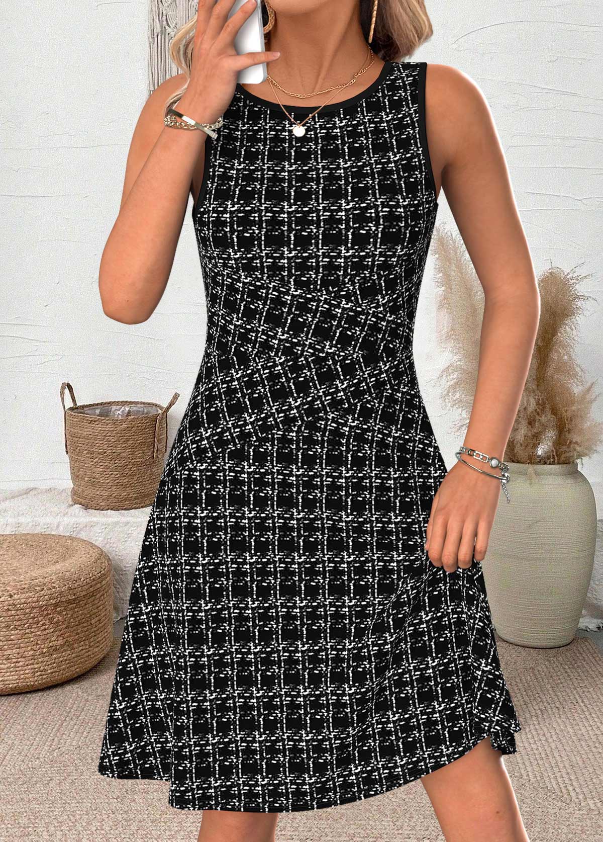 Women's Sleeveless Striped Fit & Flare Dress