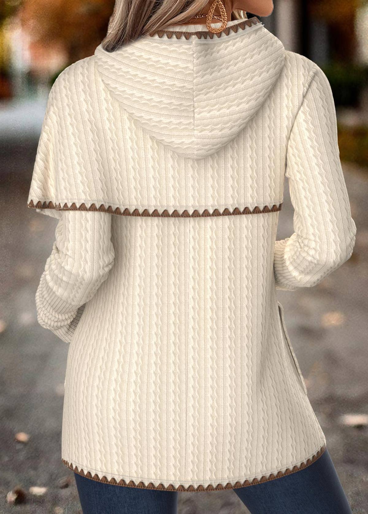 Women's Hooded Tunic Top with Decorative Trim