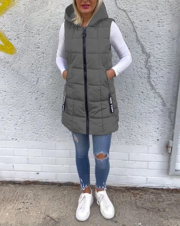 Women's Hooded Quilted Zip-Front Vest
