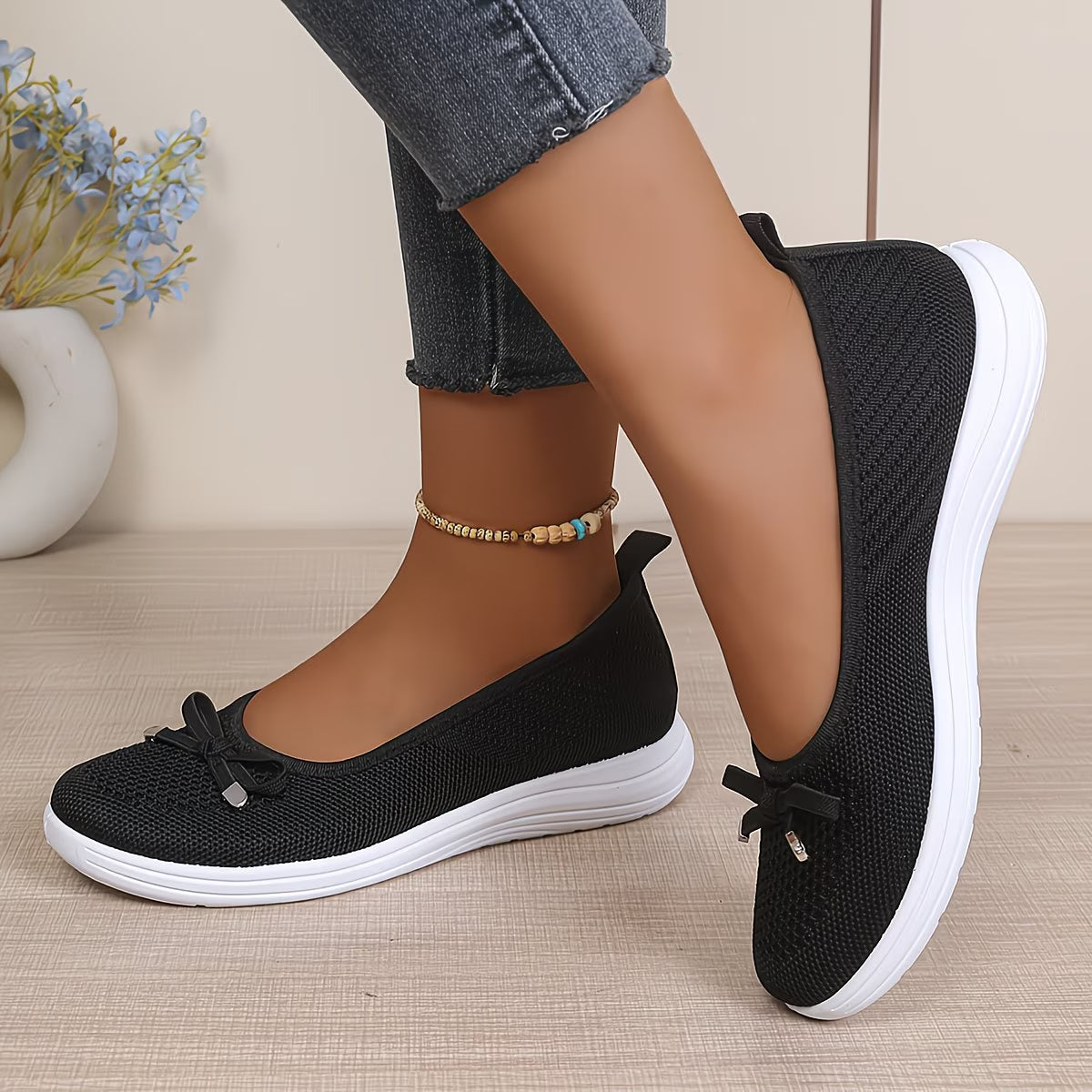 Women's Knit Bow Slip-On Flats