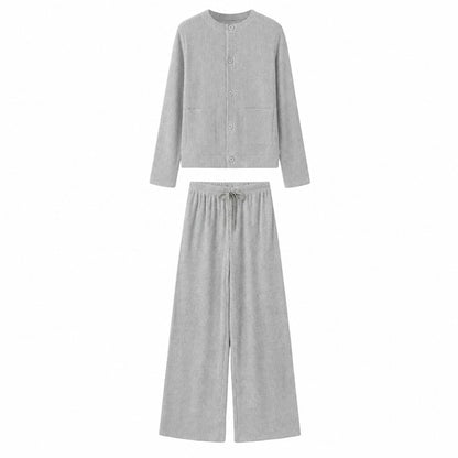 Women's Button-Front Cardigan and Wide-Leg Pants Set