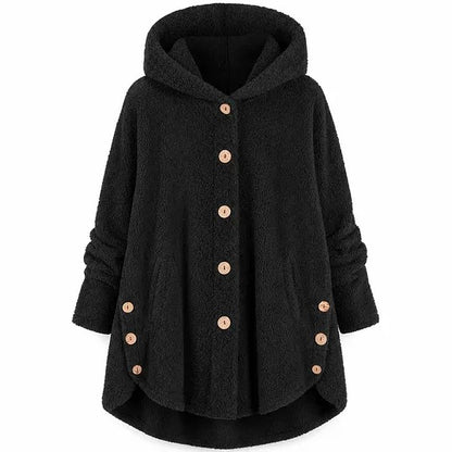 Women's Hooded Button-Front Coat with Asymmetrical Hem