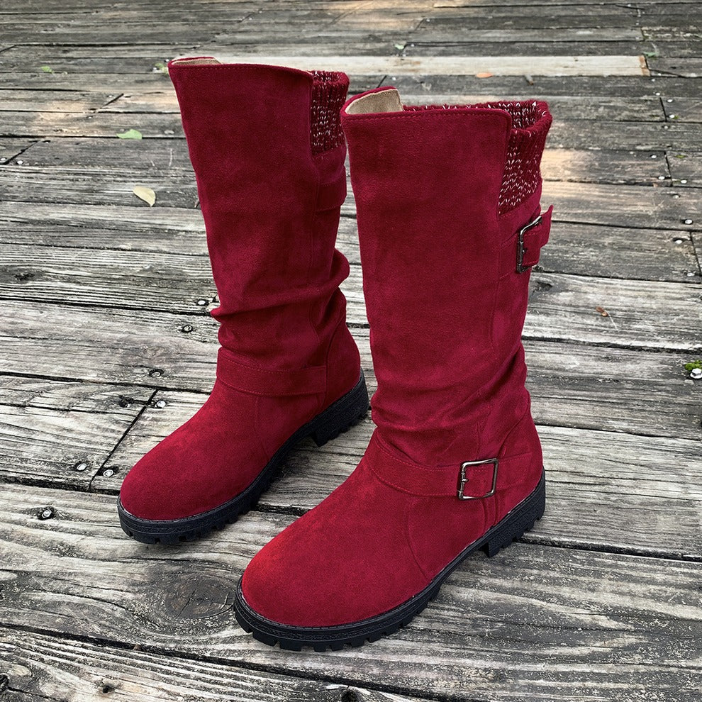 Women's Suede-Look Buckle Boots