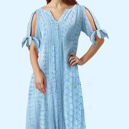 Women's Eyelet Tie-Sleeve Dress
