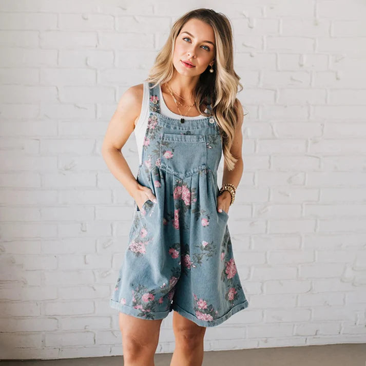 Women's Vintage Floral Denim Overall Dress