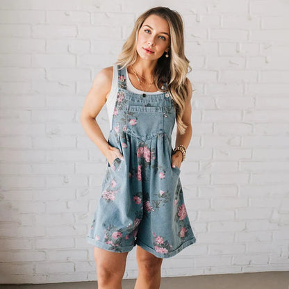 Women's Vintage Floral Denim Overall Dress
