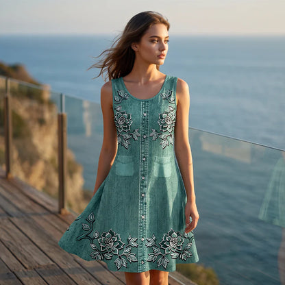 Women's Sleeveless Floral Button-Down Dress