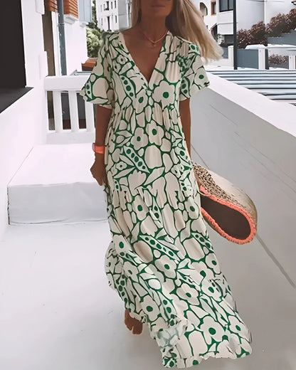 Women's Floral Print V-Neck Maxi Dress