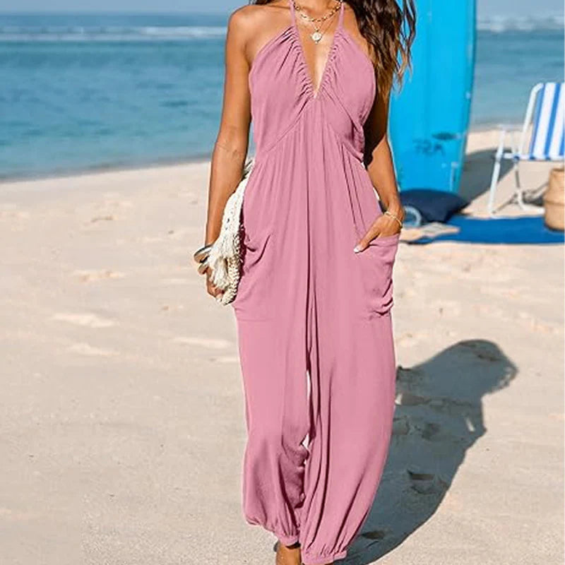 Women's Halter Neck Backless Jumpsuit